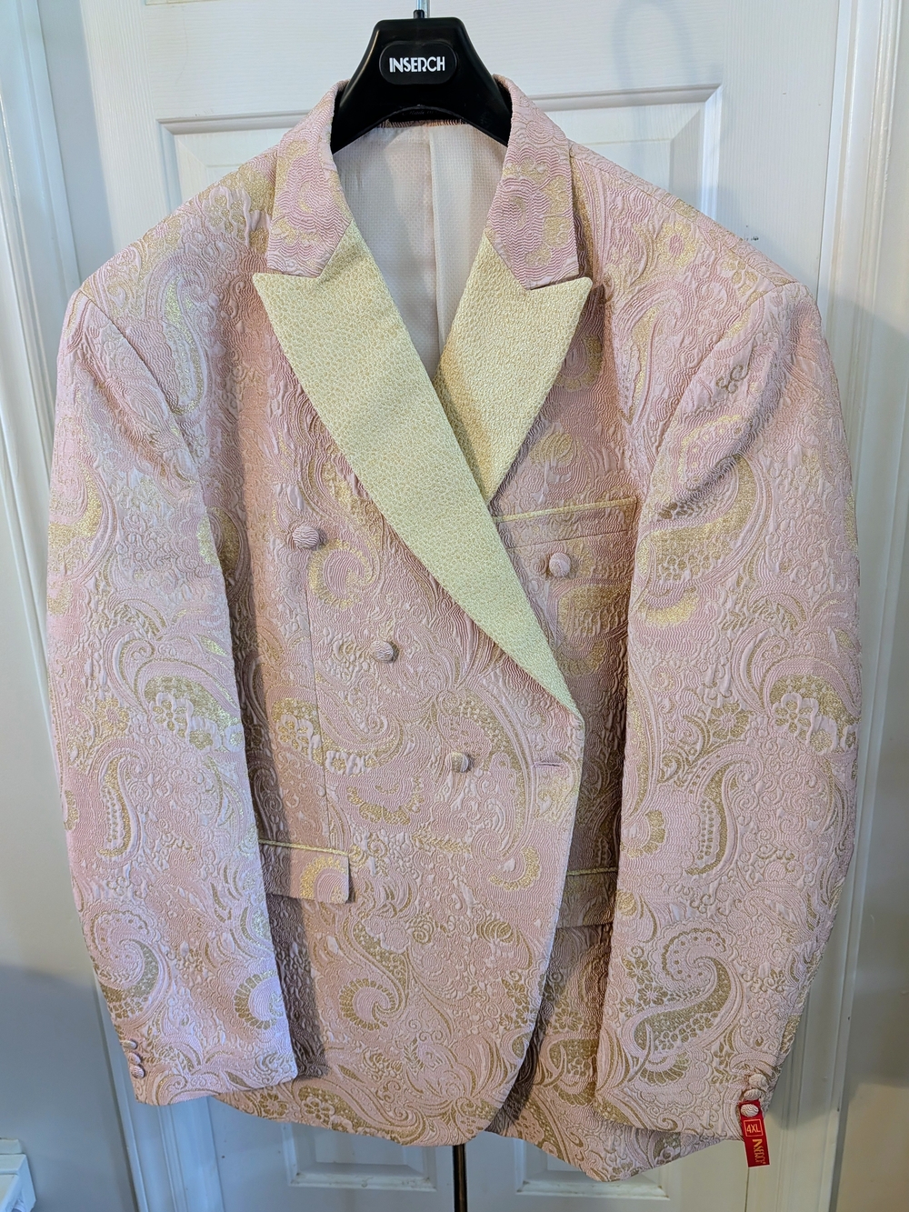 NEW INSERCH Men's SIZE 4XL PINK & GOLD Double Breasted Blazer with Cream Lapel